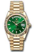 Rolex 18K Yellow Gold Day-Date 36 Green Baguette Diamond
