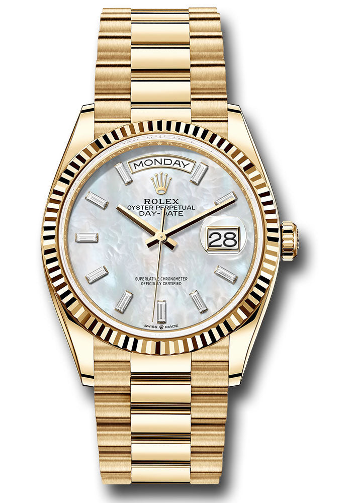 Rolex 18K Yellow Gold Day-Date 36 Mother Of Pearl Baguette Diamond