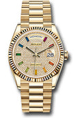 Rolex 18K Yellow Gold Day-Date 36 Diamond Rainbow Sapphire