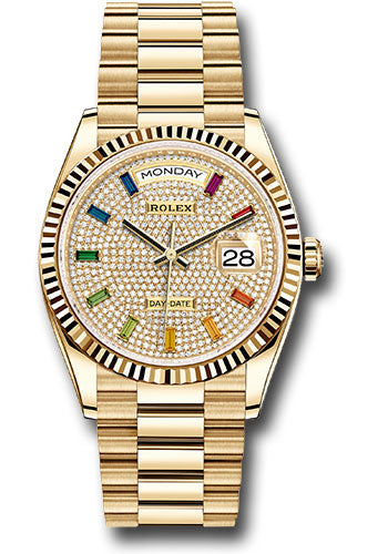 Rolex 18K Yellow Gold Day-Date 36 Diamond Rainbow Sapphire
