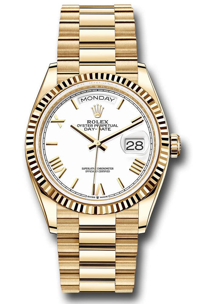 Rolex 18K Yellow Gold Day-Date 36 White Roman