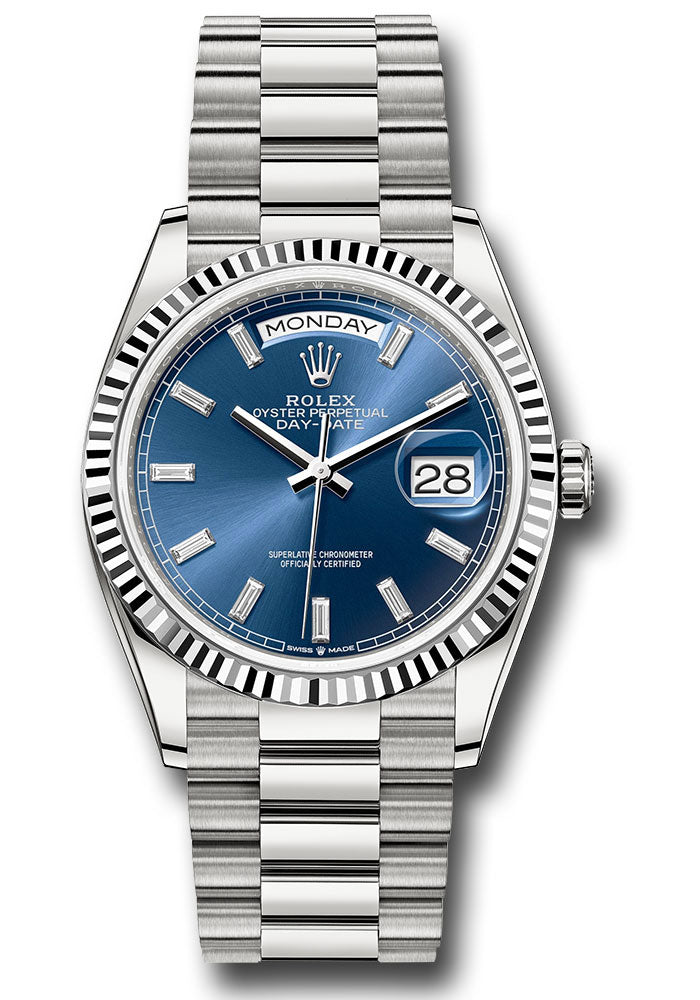 Rolex 18K White Gold Day-Date 36 Blue Diamond