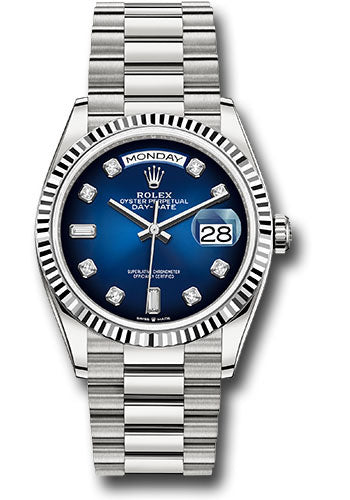 Rolex 18K White Gold Day-Date 36 Blue Ombre Diamond