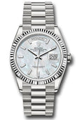 Rolex 18K White Gold Day-Date 36 Mother Of Pearl Baguette Diamond