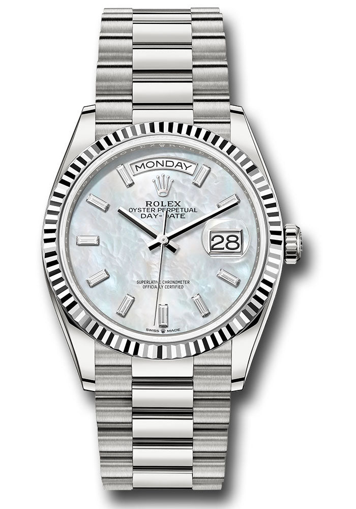 Rolex 18K White Gold Day-Date 36 Mother Of Pearl Baguette Diamond