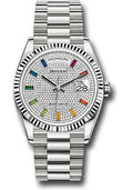 Rolex 18K White Gold Day-Date 36 Diamond Rainbow Sapphire