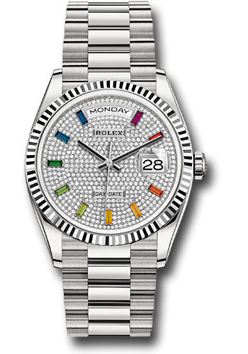Rolex 18K White Gold Day-Date 36 Diamond Rainbow Sapphire