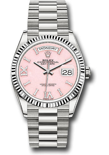 Rolex 18K White Gold Day-Date 36 Pink Opal Diamond