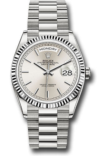 Rolex 18K White Gold Day-Date 36 Silver Index