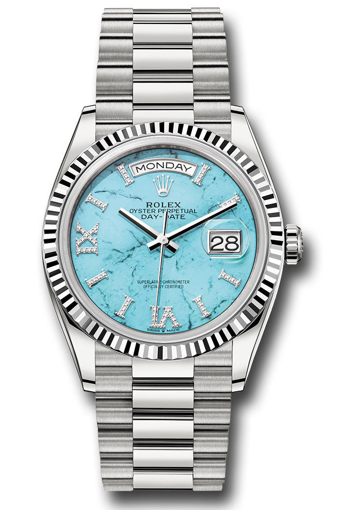 Rolex 18K White Gold Day-Date 36 Pink Turquoise Diamond