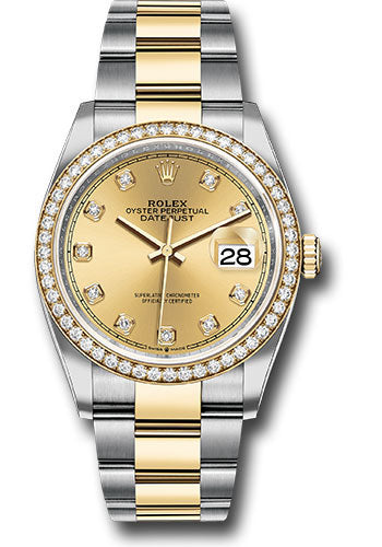 Rolex Steel & Yellow Gold Datejust 36 Champagne Diamond Diamond Bezel Oyster