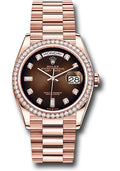 Rolex 18K Rose Gold Day-Date 36 Brown Ombre Baguette Diamond Dial Diamond Bezel