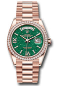 Rolex 18K Rose Gold Day-Date 36 Green Aventurine Diamond Bezel