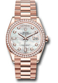 Rolex 18K Rose Gold Day-Date 36 Mother Of Pearl Diamond Dial Diamond Bezel