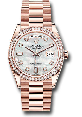 Rolex 18K Rose Gold Day-Date 36 Mother Of Pearl Diamond Dial Diamond Bezel
