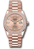 Rolex 18K Rose Gold Day-Date 36 Rose Diamond Dial Diamond Bezel