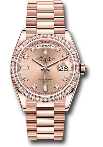 Rolex 18K Rose Gold Day-Date 36 Rose Diamond Dial Diamond Bezel