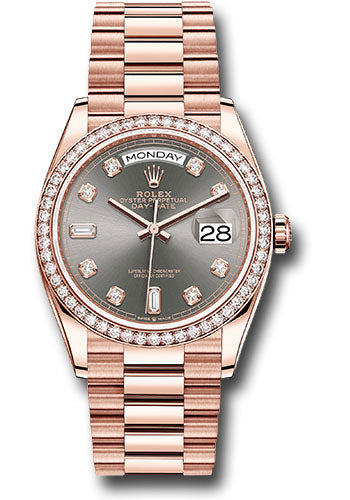 Rolex 18K Rose Gold Day-Date 36 Slate Diamond Dial Diamond Bezel