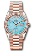 Rolex 18K Rose Gold Day-Date 36 Turquoise Diamond Bezel