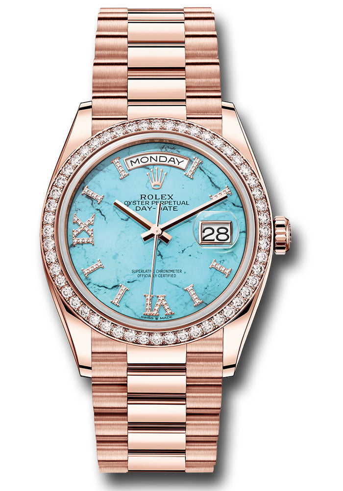 Rolex 18K Rose Gold Day-Date 36 Turquoise Diamond Bezel