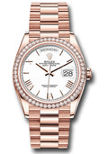 Rolex 18K Rose Gold Day-Date 36 White Roman Diamond Bezel