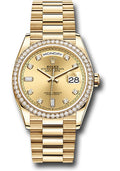 Rolex 18K Yellow Gold Day-Date 36 Champagne Diamond Dial Diamond Bezel