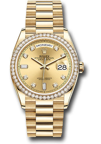 Rolex 18K Yellow Gold Day-Date 36 Champagne Diamond Dial Diamond Bezel