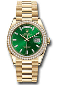 Rolex 18K Yellow Gold DayDate 36 Green Ombre Diamond Dial Diamond Bezel
