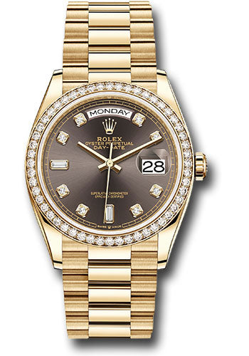 Rolex 18K Yellow Gold Day-Date 36 Dark Grey Diamond Dial Diamond Bezel