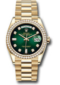 Rolex 18K Yellow Gold Day-Date 36 Green Ombre Diamond Dial Diamond Bezel