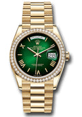 Rolex 18K Yellow Gold Day-Date 36 Green Ombre Roman Diamond Bezel