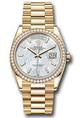 Rolex 18K Yellow Gold Day-Date 36 Mother Of Pearl Diamond Dial Diamond Bezel