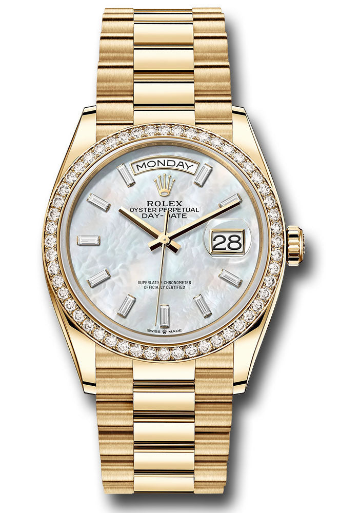 Rolex 18K Yellow Gold Day-Date 36 Mother Of Pearl Diamond Dial Diamond Bezel