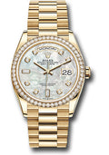 Rolex 18K Yellow Gold DayDate 36 Mother Of Pearl Diamond Dial Diamond Bezel