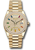 Rolex 18K Yellow Gold Day-Date 36 Diamond Rainbow Sapphire Diamond Bezel