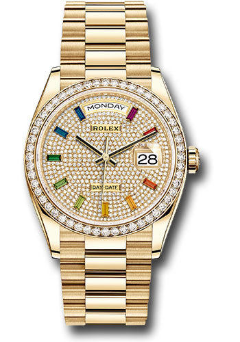 Rolex 18K Yellow Gold Day-Date 36 Diamond Rainbow Sapphire Diamond Bezel