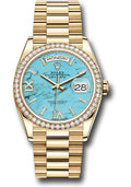 Rolex 18K Yellow Gold Day-Date 36 Turquoise Diamond Dial Diamond Bezel