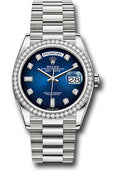 Rolex 18K White Gold Day-Date 36 Blue Diamond Dial Diamond Bezel