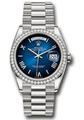 Rolex 18K White Gold Day-Date 36 Blue Ombre Roman Diamond Bezel