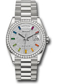 Rolex 18K White Gold Day-Date 36 Diamond Rainbow Sapphire Diamond Bezel
