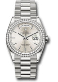 Rolex 18K White Gold Day-Date 36 Silver Index Diamond Bezel
