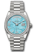 Rolex 18K White Gold Day-Date 36 Turquoise Diamond Bezel