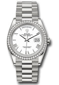 Rolex 18K White Gold Day-Date 36 White Roman Diamond Bezel