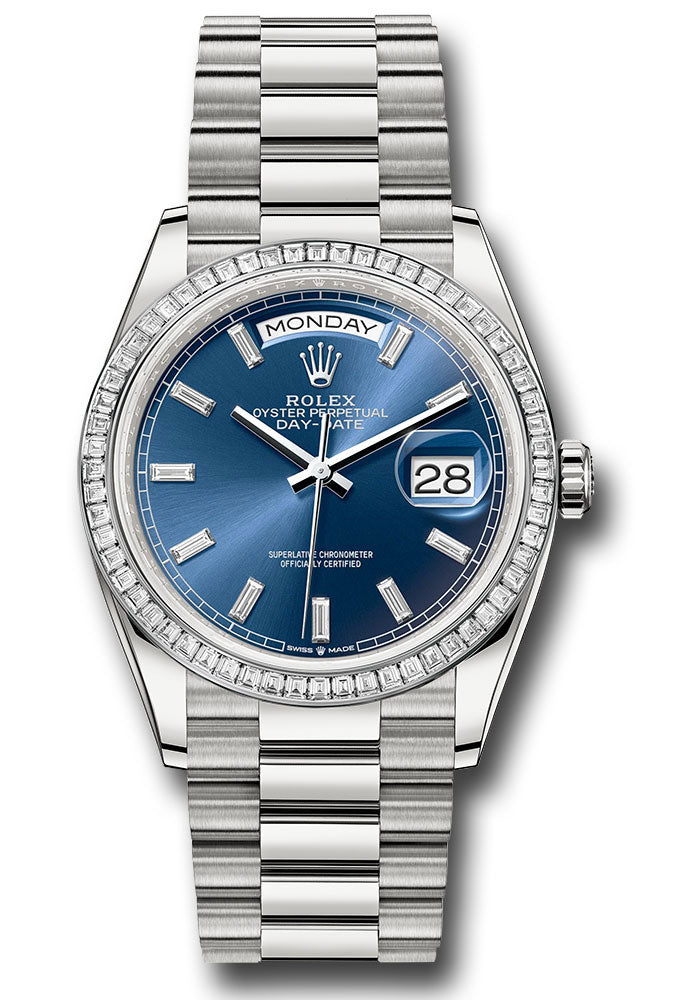 Rolex Platinum Day-Date 36 Blue Diamond Dial Diamond Bezel