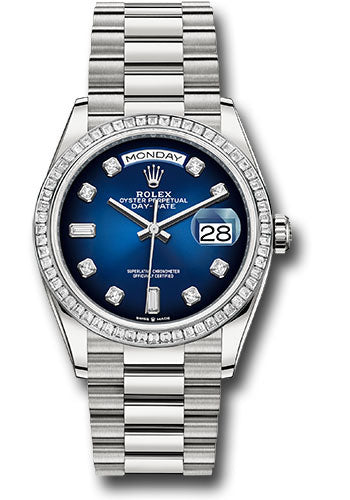 Rolex Platinum Day-Date 36 Blue Ombre Diamond Dial Diamond Bezel