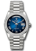 Rolex Platinum Day-Date 36 Blue Ombre Roman Diamond Bezel
