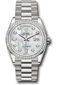 Rolex Platinum DayDate 36 Mother Of Pearl Diamond Dial Diamond Bezel