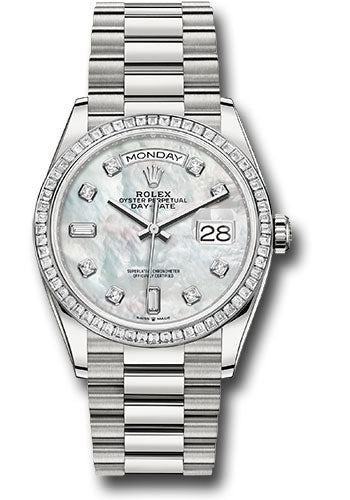 Rolex Platinum DayDate 36 Mother Of Pearl Diamond Dial Diamond Bezel
