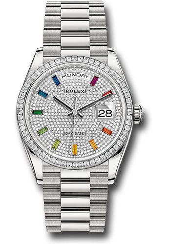 Rolex Platinum Day-Date 36 Diamond Paved Sapphire Diamond Bezel