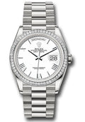 Rolex Platinum Day-Date 36 White Roman Diamond Bezel